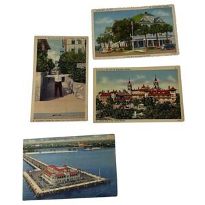 Vintage Linen Postcard Lot of 4 Florida St Petersburg  & St Augustine Buildings